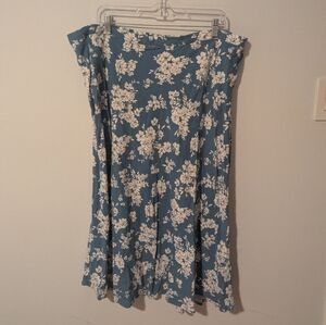 Old Navy Blue & White Floral Crepe A-Line Midi Skirt Size XXL